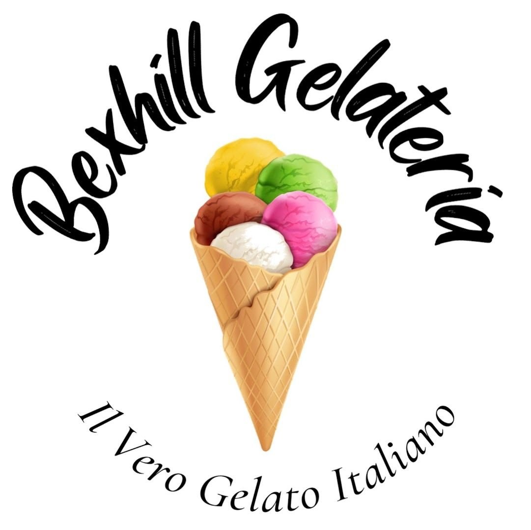 The Bexhill Gelateria logo: a waffle cone with five scoops in yellow, green, chocolate, pink and white, and the words Il Vero Gelato Italiano